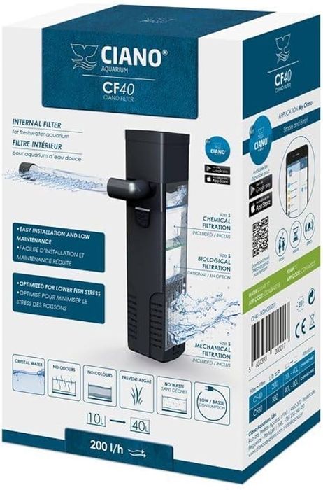 Filtru intern pentru acvariu Ciano CF40 - Debit de 200L/h.