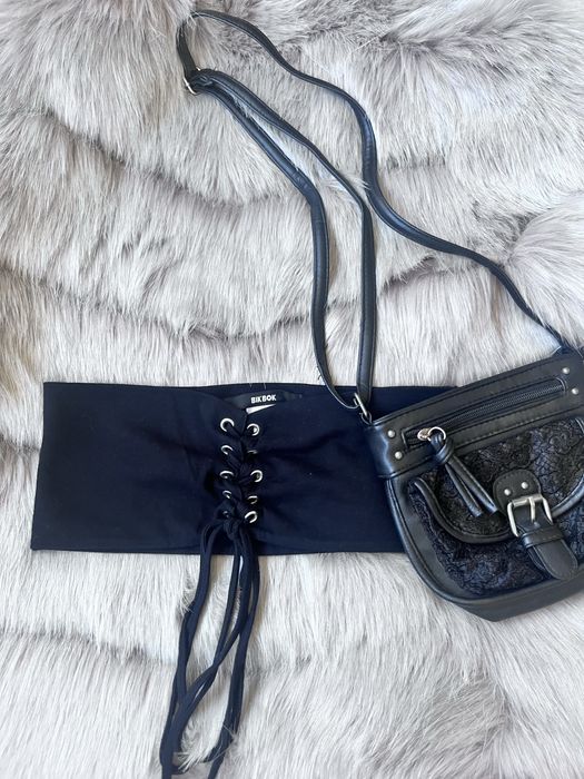 Памучен черен корсет/ колан с връзки + ПОДАРЪК малка черна чанта