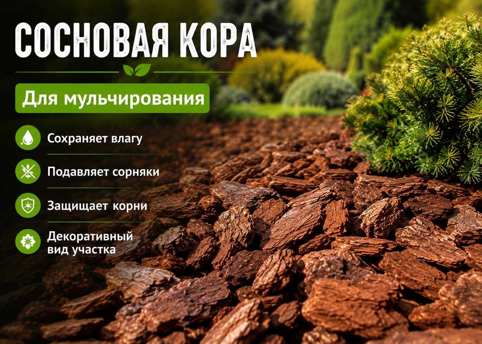Сосновая кора для мульчирования | Для сада, цветов и деревьев