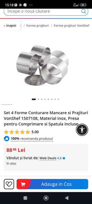 Set inox nou 4 forme cu presă si paletă pt prăjituri sau aperitive