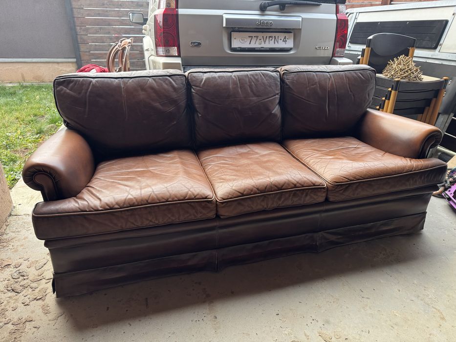 Canapea piele naturala 100%, stil England Vintage, fixa 3 locuri