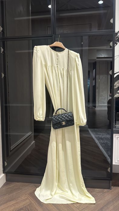 Шелк/хлопок платье лимоного цвета