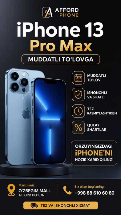13 pro max 128 79 muddatli tolovga