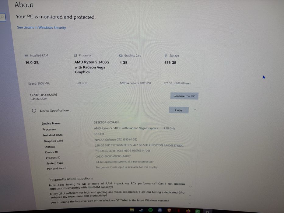 PC light gaming sau birou(scoala, facultate) cu procesor Ryzen 5 3400G, placa video MSI GTX 1650, 16 GB RAM DDR4