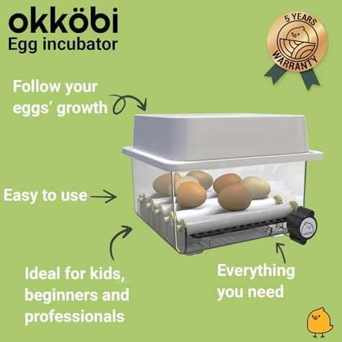 Okköbi OBI-12 автоматичен инкубатор за 12-15 яйца  NEW 2026 с дисплей