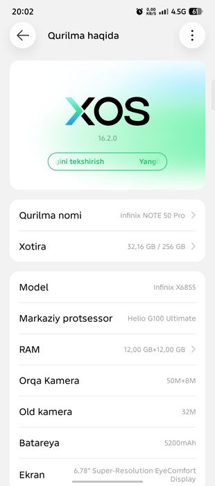 Infinix note 50 pro 4.5g sotiladi