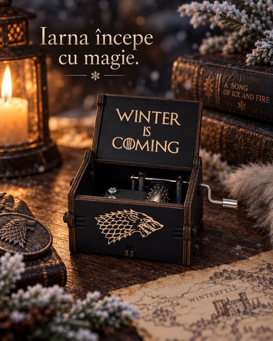 Cutiuță Muzicală Game of Thrones „Winter Is Coming” cu Manivelă – Cadou de Colecție 14+