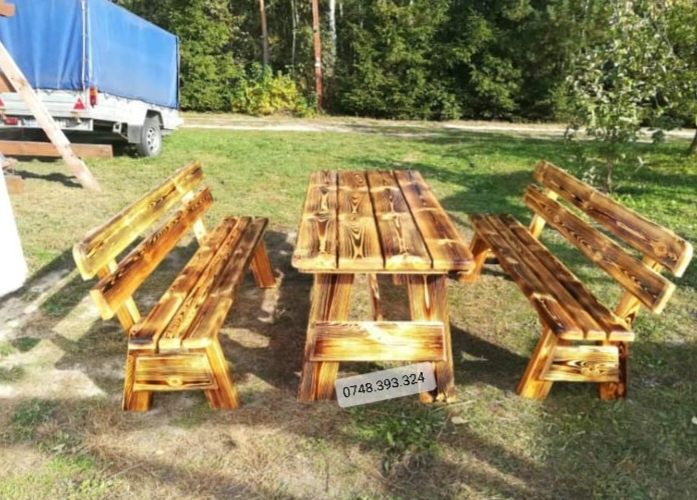 Masa cu scaune bănci model roata lemn foișor terasa