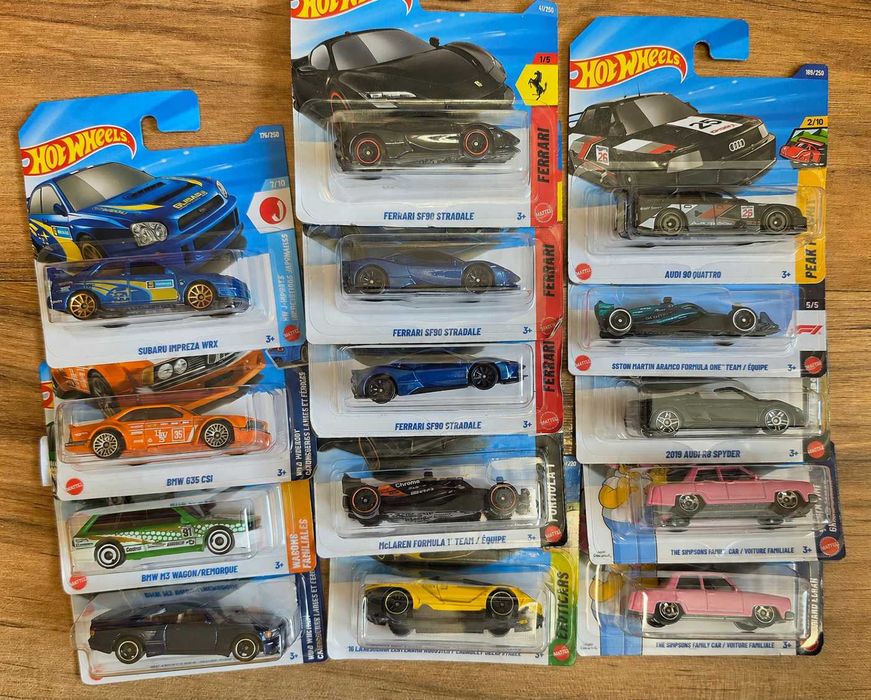 Hot wheels колички subaro impreza , ferrari stradale ,audi , simpson , bmw csi m3 , formula 1 , mercedes sec