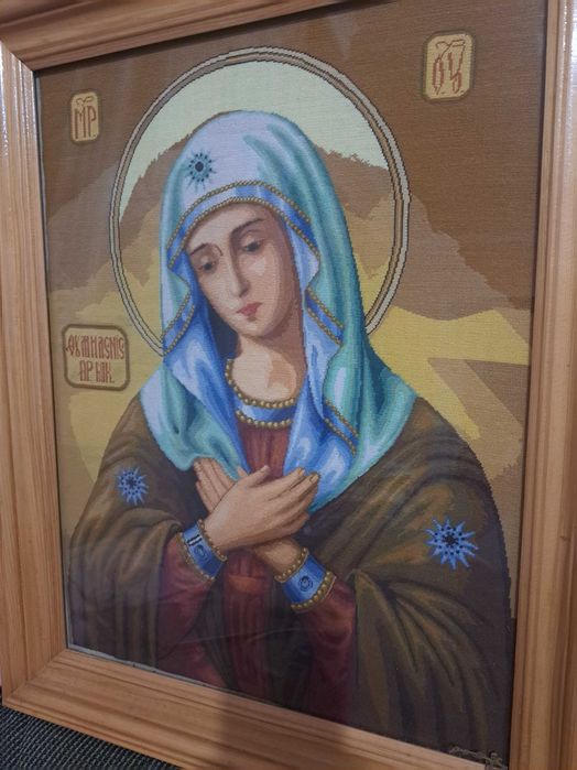 Goblen religios – Maica Domnului, lucrat manual, înrămat