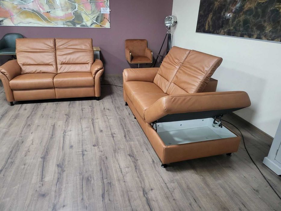 Кафяв кожен комплект дивани тройка и двойка MM-ZE1148