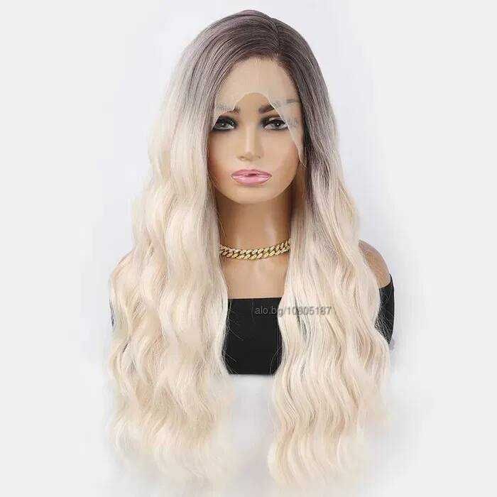 75 см Светло руса дантелена омбре перука с тъмни корени на път 13Х4