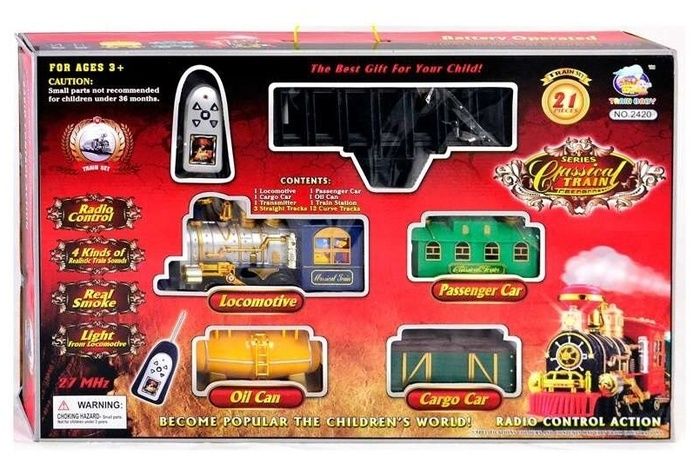 Железная дорога 2420 (8) паровоз на р/у, свет, звук, дым, в коробке