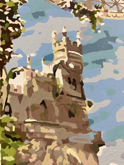 Tablou La castel - pictura pe panza cu vopsea acrilica 40x50 cm