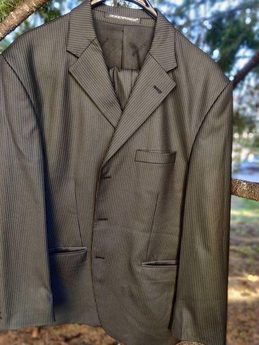 Costum Giorgio Armani - NEGRU cu dungi - ORIGINAL 58 - Lana virgina