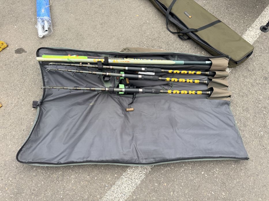 Scule pescuit la crap, Lansete telescopice, Mulinete, 2 undite carbon, 2 scaune umbrela rod pod pret toate 3000 lei