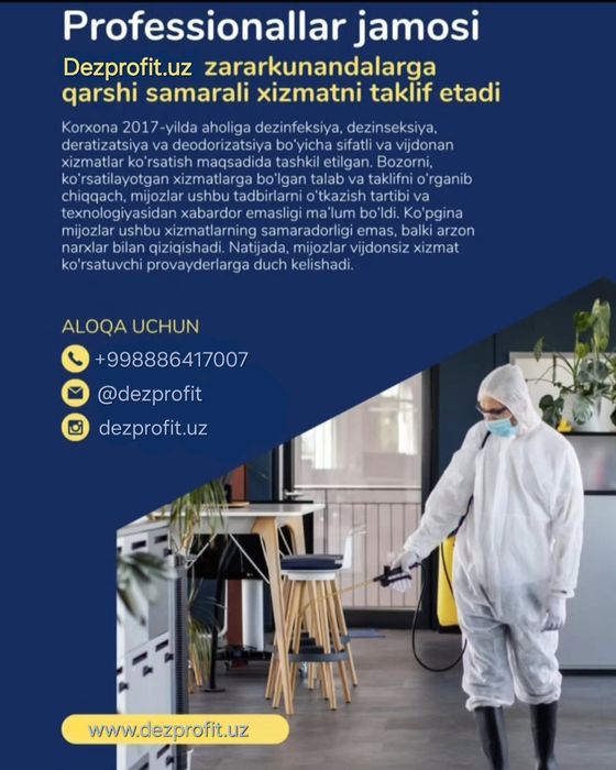 Dezinfeksiya Navoiy 24/7 — Kafolatli Litsenziya bor