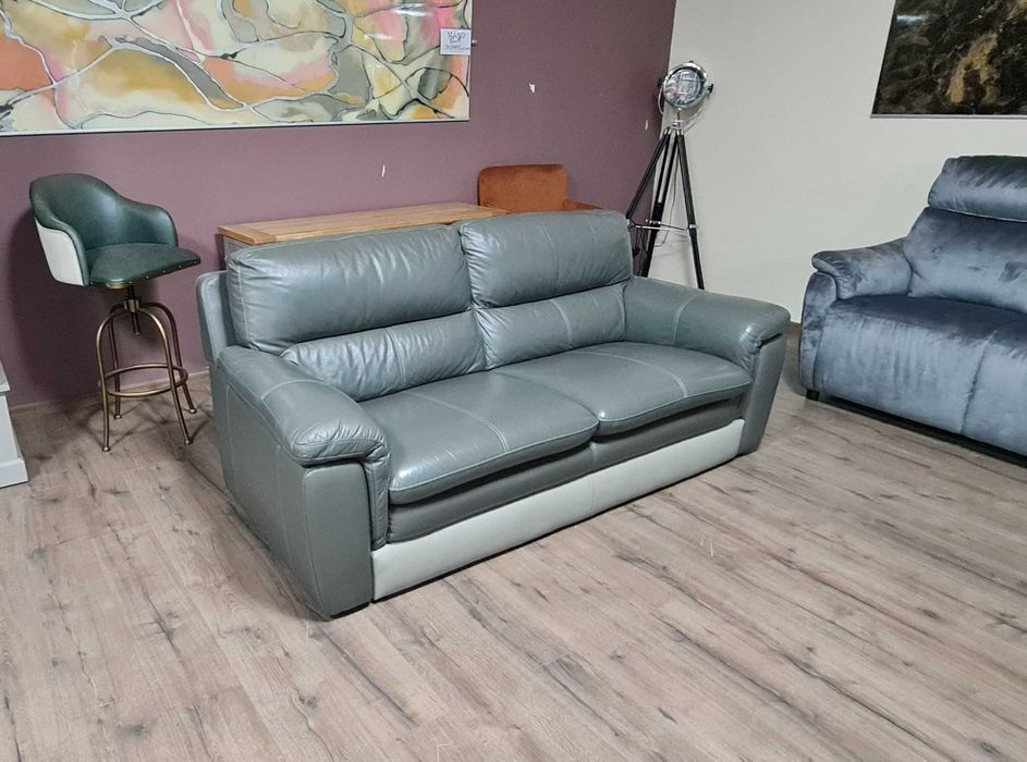 Сив кожен диван тройка