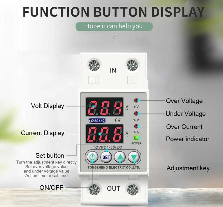 TOMZN 63A Защитно устройство за пренапрежение, цифрово реле за защита