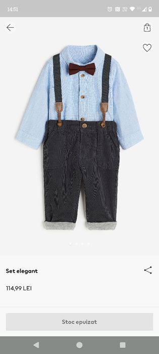 Set elegant bebe baietel cămașă, bretele si pantaloni, marca H&M, m 68