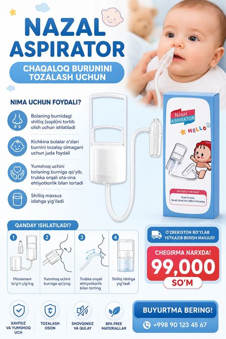 Baby Aspirator chaqaloqning burnini tozalash uchun moslama