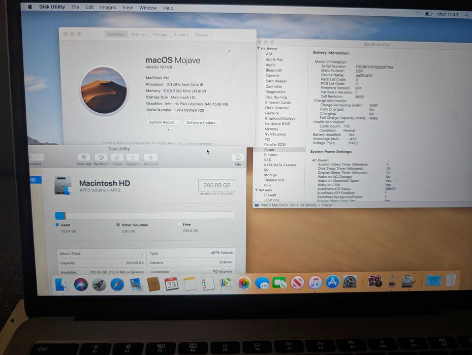 MacBook Pro 13"  i5  Mid 2017 a1708 emc 3164