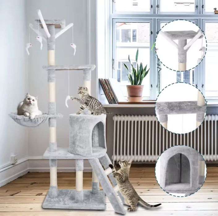 Котешка Катерушка Кула Къща Дърво за Игра 143 см