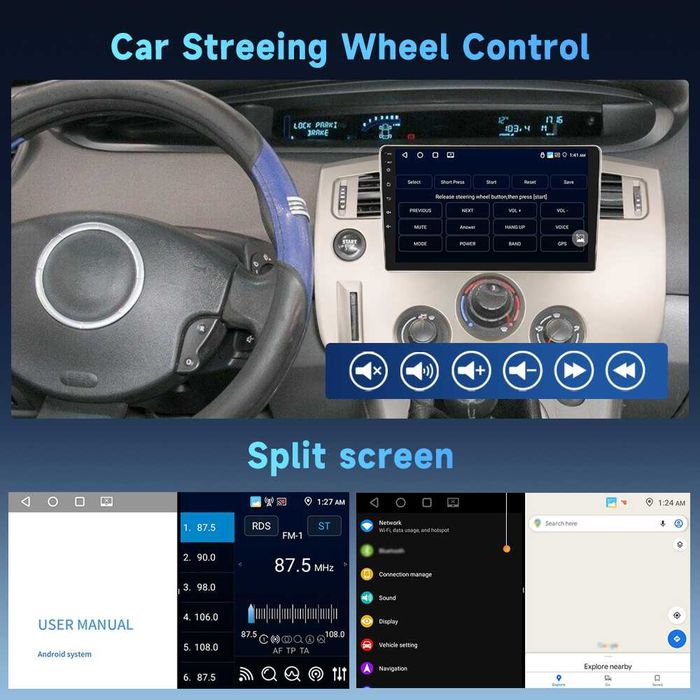 Мултимедия за Renault Scenic, 2003-2009, Android, Навигация, Waze, Carplay, Андроид, двоен дин, Renault Scenic