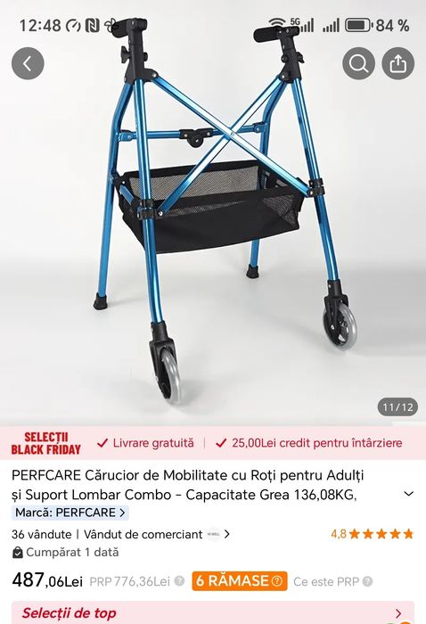 Cadru cu roti pentru deplasare ,pliabil ,din aluminiu!