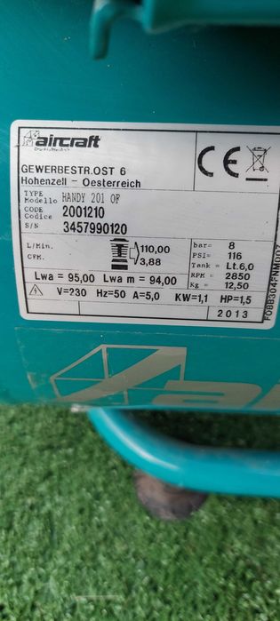 Портативен компресор Aircraft HANDY 201 OF E /1100 W, 8 bar/