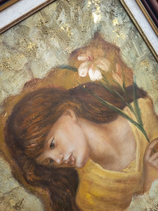 Tablou Autentic Portret Deosebit Lucrat Pe Panza În Foita De Aur