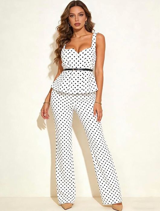 Страхотни сетове на точки елек с колан и панталон