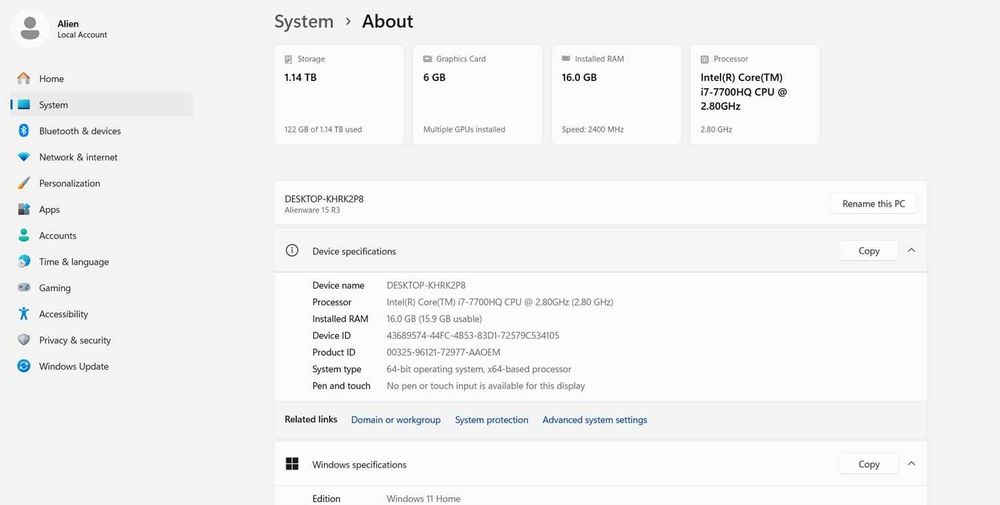 Laptop Gaming Alienware 15 R3 – i7, 16GB RAM, 6GB Video; Stocare: 1.14 TB