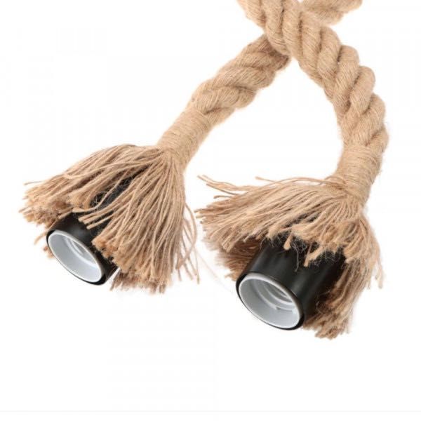 Луксозна двойна висяща лампа конопено въже, винтидж, фасонга Е27