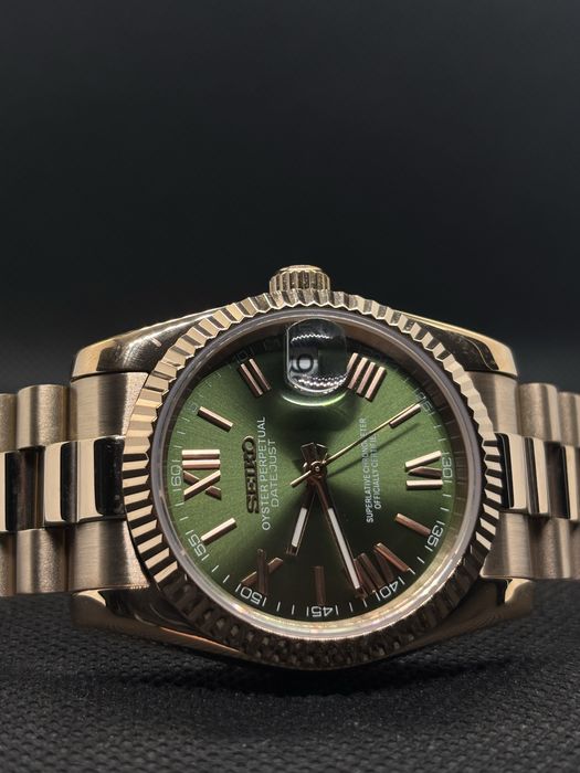 Seiko MOD Auto. Date-Just Roman Green Rose Gold Presidential 36/39mm