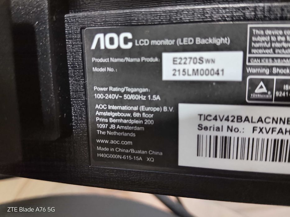 Тънък 21.5" Full HD LED Монитор AOC E2270SWN – Отличен!