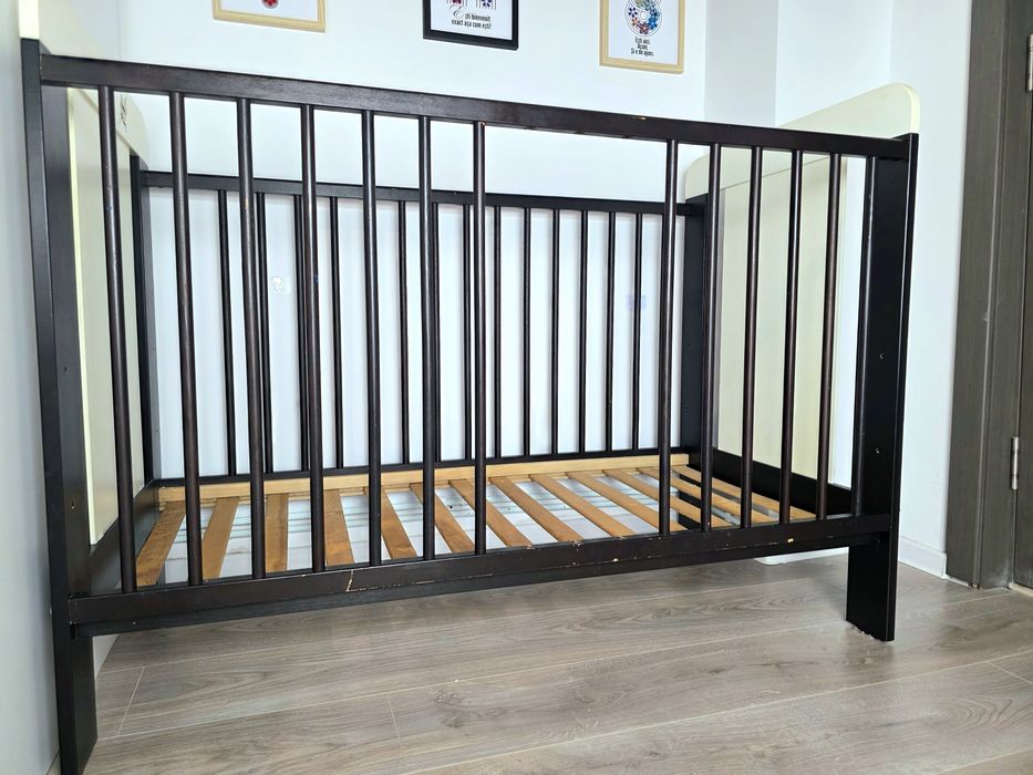 Patut bebelusi 120x60 cm din lemn cu 3 nivele de inaltime si 3 bare detasabile