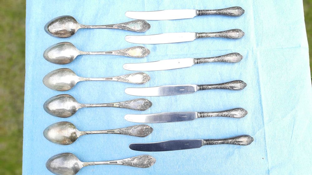 2 X Seturi-Tacamuri 48 piese, alpaca, URSS, marcate, 2866 gr, 1950-60