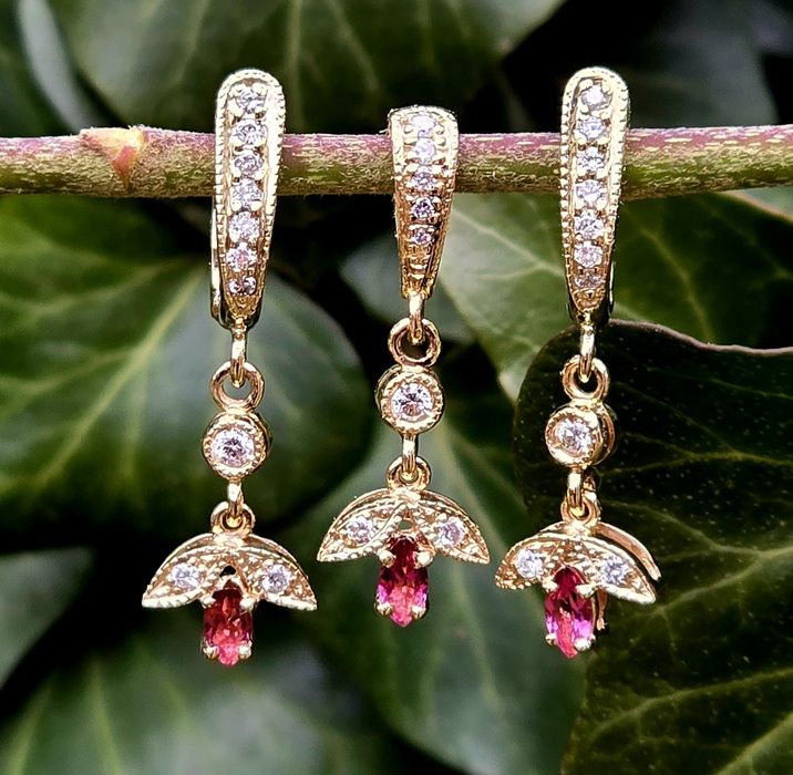 Set din aur diamante și turmaline roz naturale, handmade