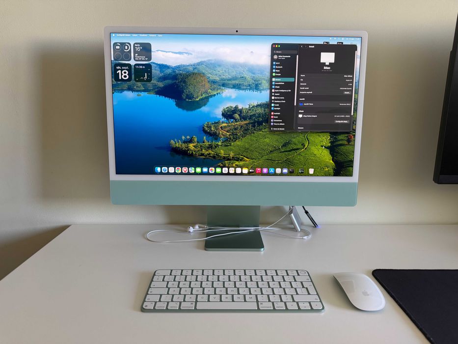 Vând iMac Apple M1, culoare verde, cu 8GB RAM și SSD 256GB
