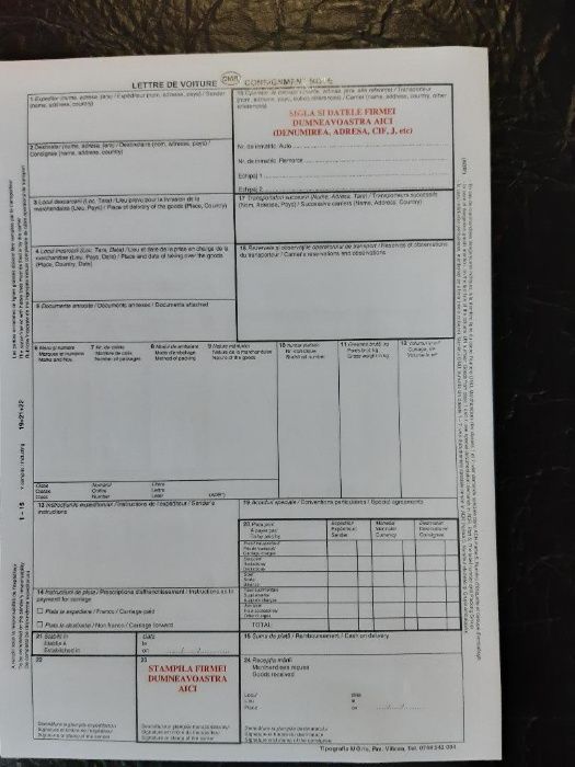 CMR-uri transport international - Scrisoare de transport - Tipizat