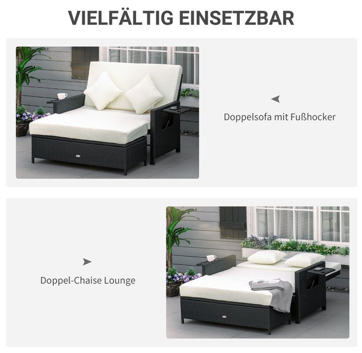 Градински диван с опция сън + масичка с място за съхранение