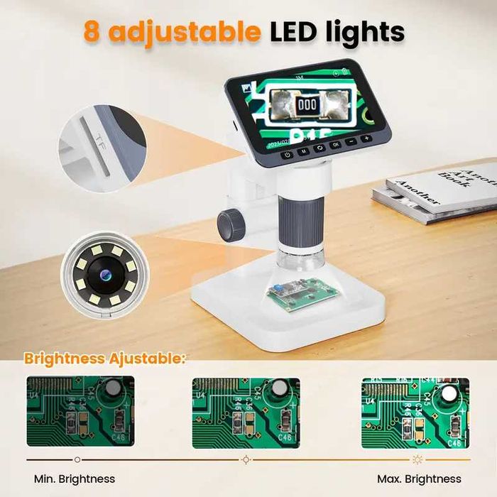 Цифров микроскоп LCD дисплей 4,5 инча 1080P 1000X 8 LED светлини