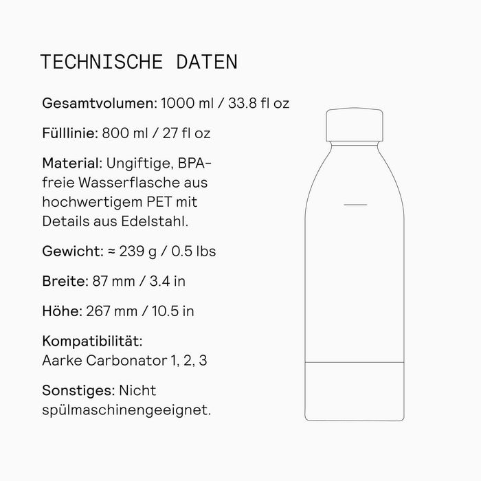 Aarke PET бутилка за машина за газирана вода Carbonator 3, 1000 мл