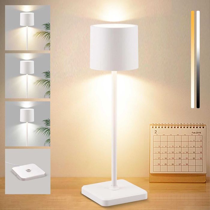 Безжична настолна LED лампа BKZO, IP54 алуминиева, бяла и сива