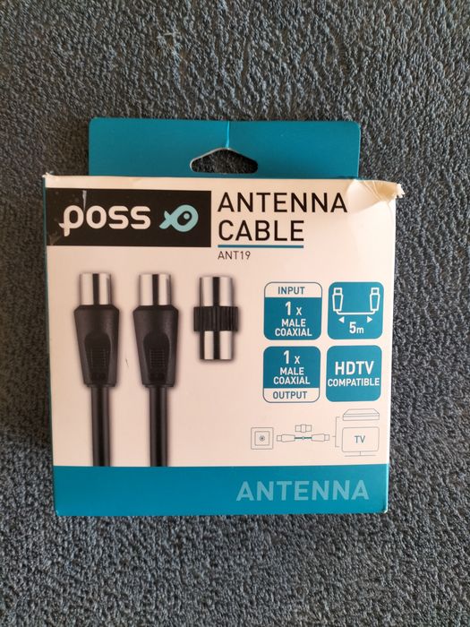 Cablu antena TV 5 metri negru tata - tata cu adaptor mama