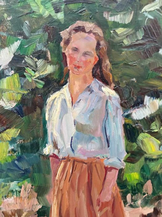 Tablou vechi -  femeie in natura - semnat C Ressu