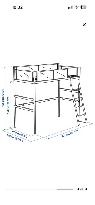 Cadru pat supraetajat + saltea 90x200