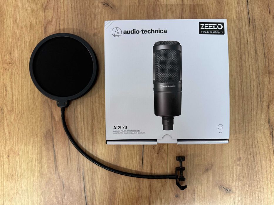 Audio-Technica AT2020 + Pop Filter – stare excelentă, pachet complet
