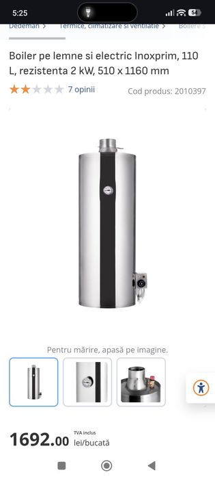 Boiler pe lemne și electric INOXPRIM 110 litri